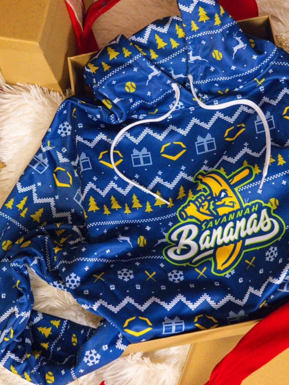 Savannah Bananas Baseball Hoodie Holiday Blue Yellow Evoshield | Size Large